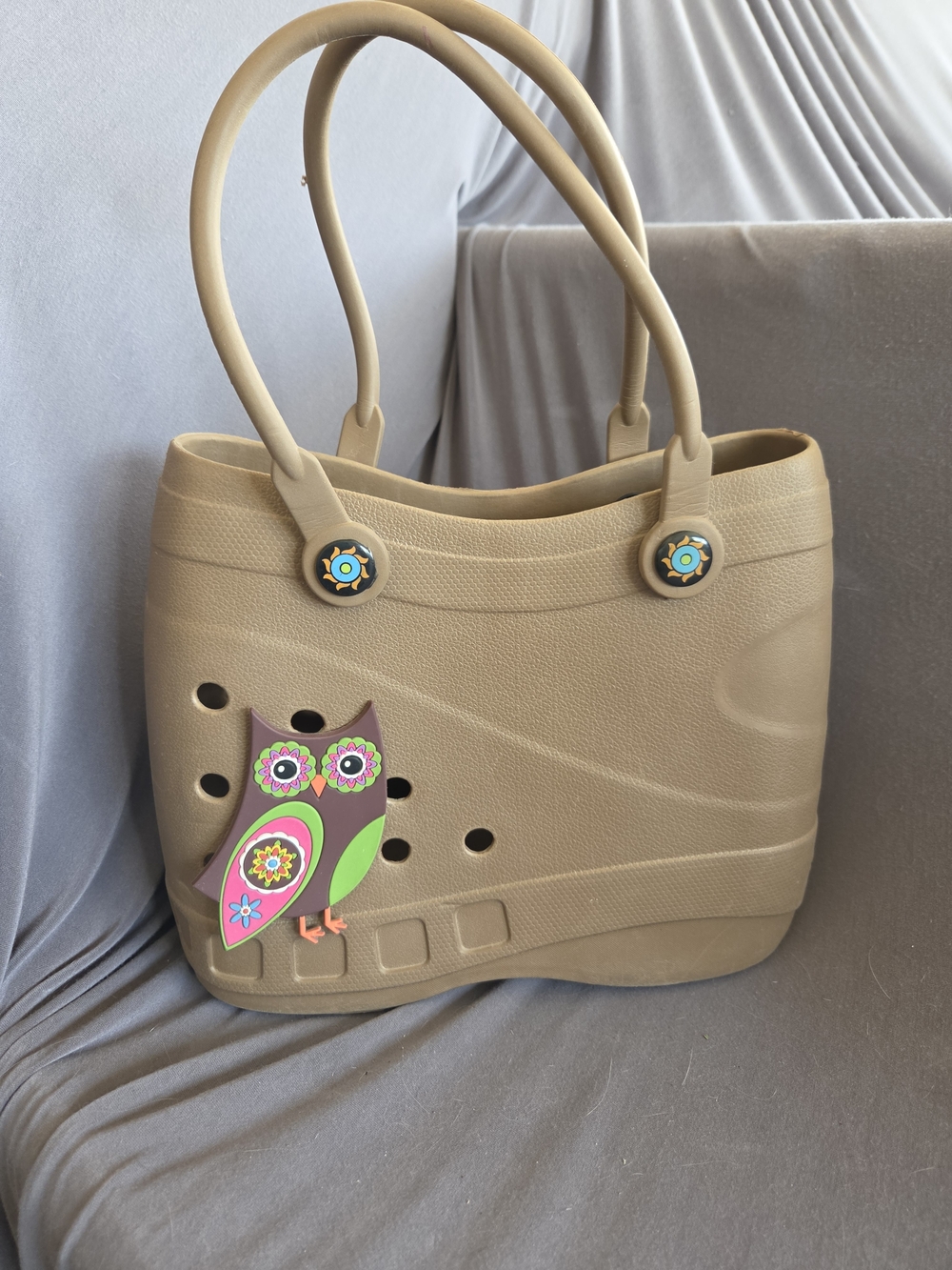 Beige Women's Tote Bag with Decorative Owl Accent By Optari